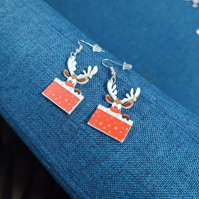 Wholesale Christmas Santa Claus Chihuahua Christmas Hat Kitten Bell Elk Christmas Tree Earrings